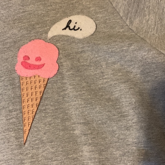 Light Grey Crew Unisex Sweatshirt w/ Cute Cartoon Like Ice Cream Patches Size S - Picture 6 of 8